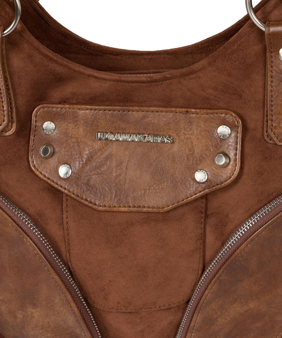 이우가마카라스(IUGAMAKARAS) Studded Suede Shoulder Bag (Brown)