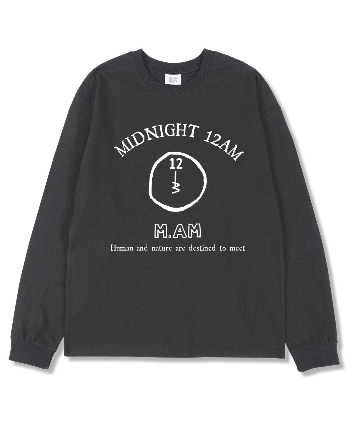 미드나잇12에이엠(MIDNIGHT12AM) 12M.AM로고 오버핏 긴팔티셔츠 다크그레이 (시보리선택)