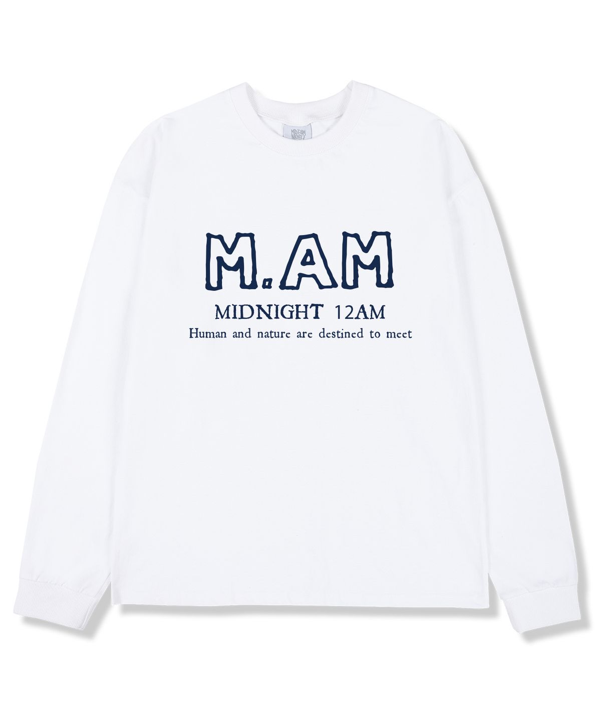 미드나잇12에이엠(MIDNIGHT12AM) M.AM로고 오버핏 긴팔티셔츠 화이트 (시보리선택)