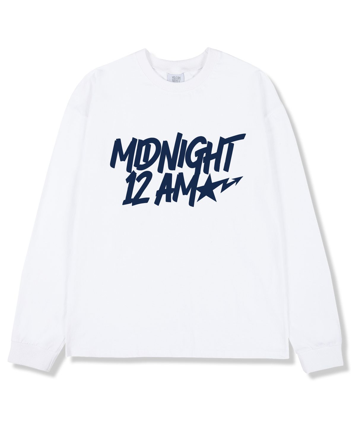 미드나잇12에이엠(MIDNIGHT12AM) 스타포인트 오버핏 긴팔티셔츠 화이트 (시보리선택)