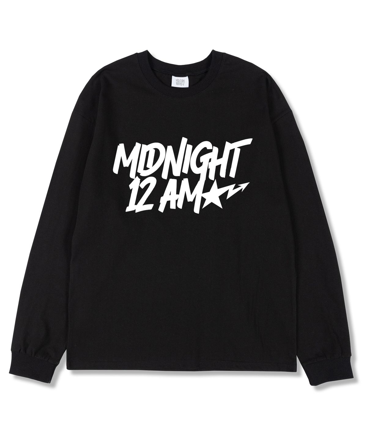 미드나잇12에이엠(MIDNIGHT12AM) 스타포인트 오버핏 긴팔티셔츠 블랙 (시보리선택)