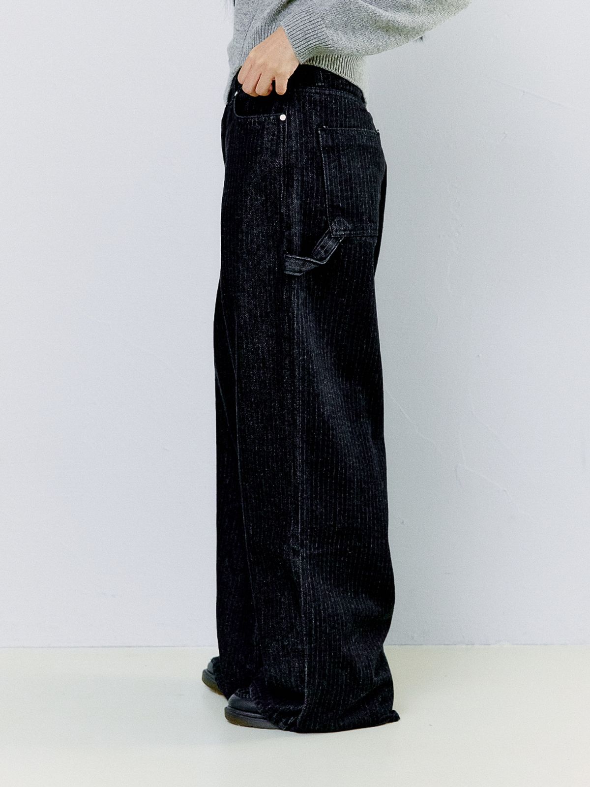 오피쉬(OAFISH) OAF LOGO STRIPE WORK PANTS, BLACK DENIM