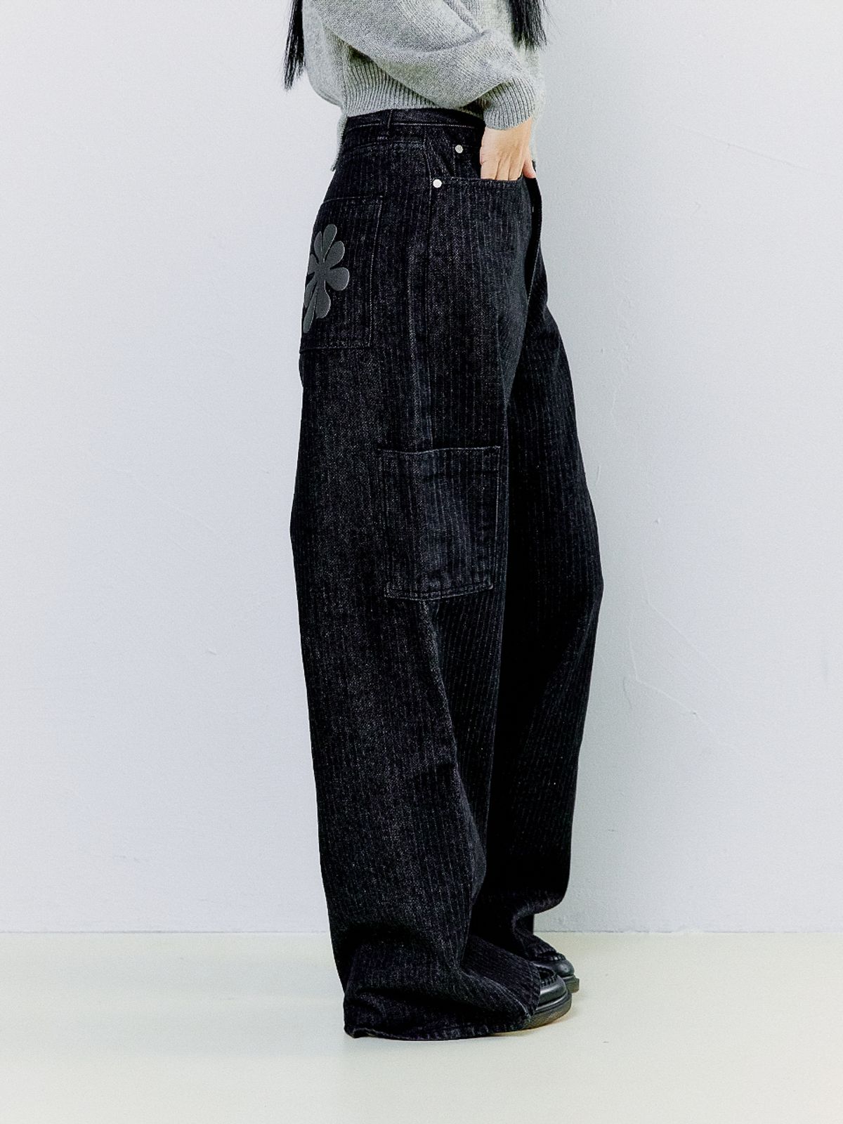 오피쉬(OAFISH) OAF LOGO STRIPE WORK PANTS, BLACK DENIM