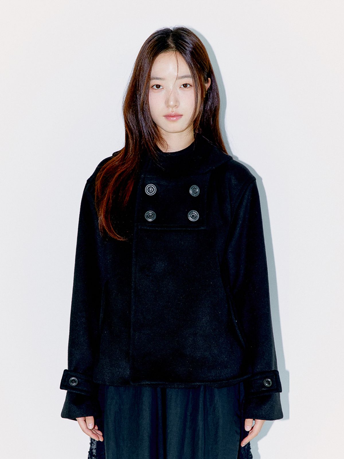 오피쉬(OAFISH) QUAD BUTTON SHORT COAT, BLACK