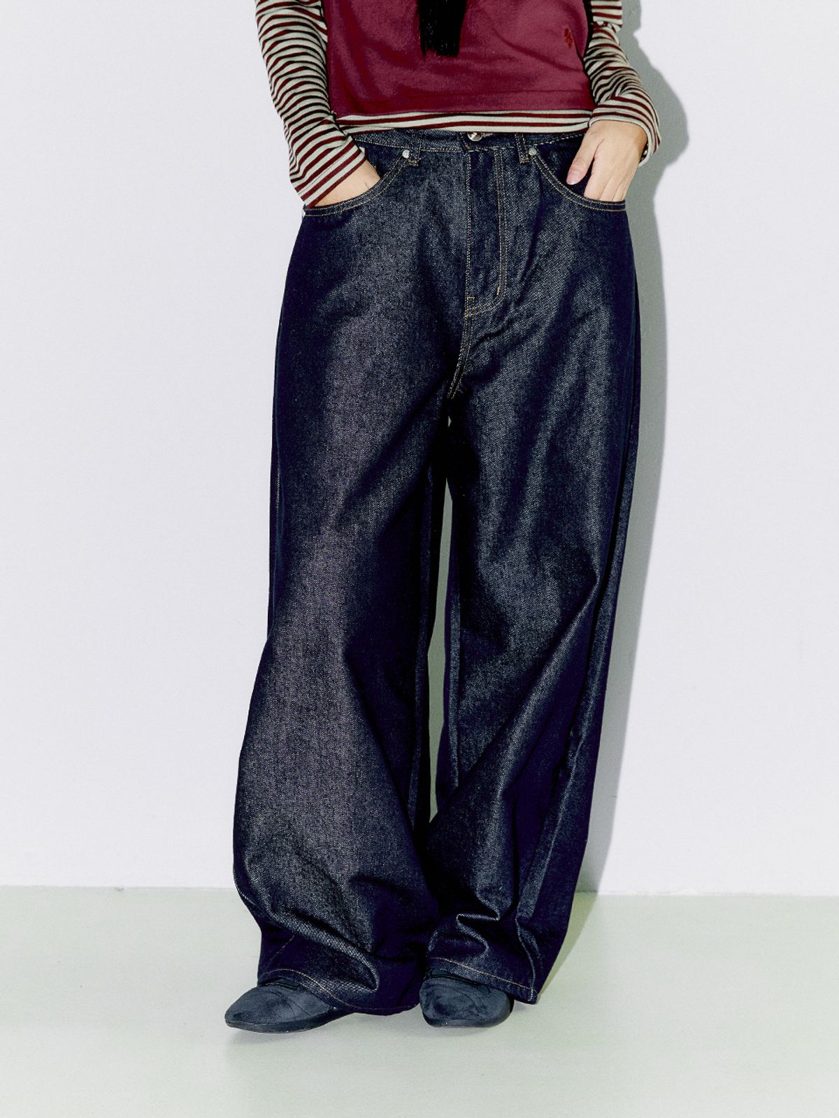 오피쉬(OAFISH) OAF LOGO STITCH RAW DENIM PANTS, DARK BLUE