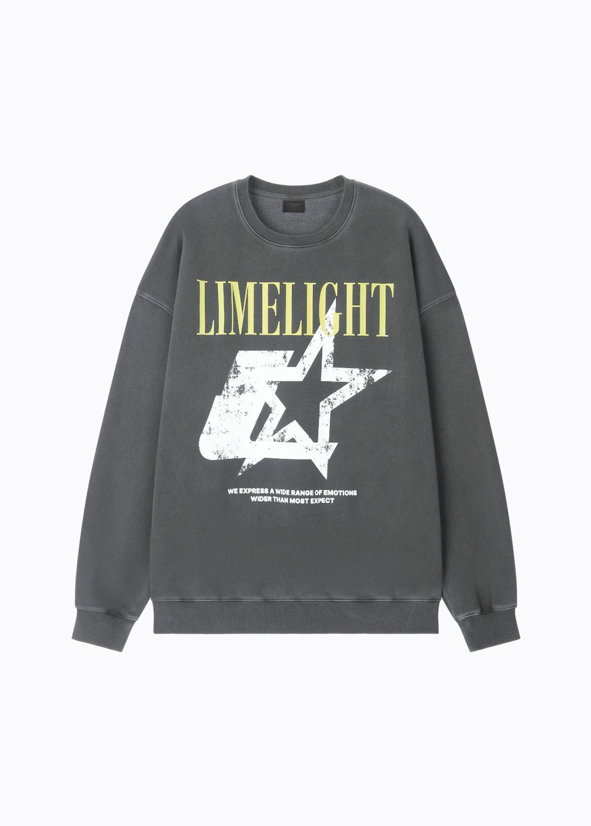 라임라잇 어패럴(LIMELIGHT APPAREL) 어패럴 피그먼트 스타 로고 스웨트셔츠 오버사이즈 (차콜/라임라잇)