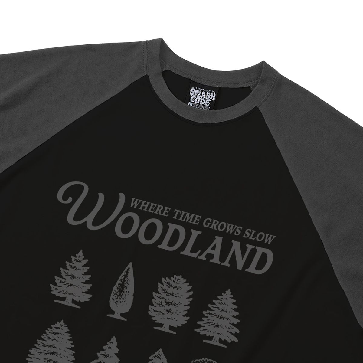 스플래시코드(SPLASHCODE) 래글런 롱슬리브 블랙 - 우드랜드(Woodland)