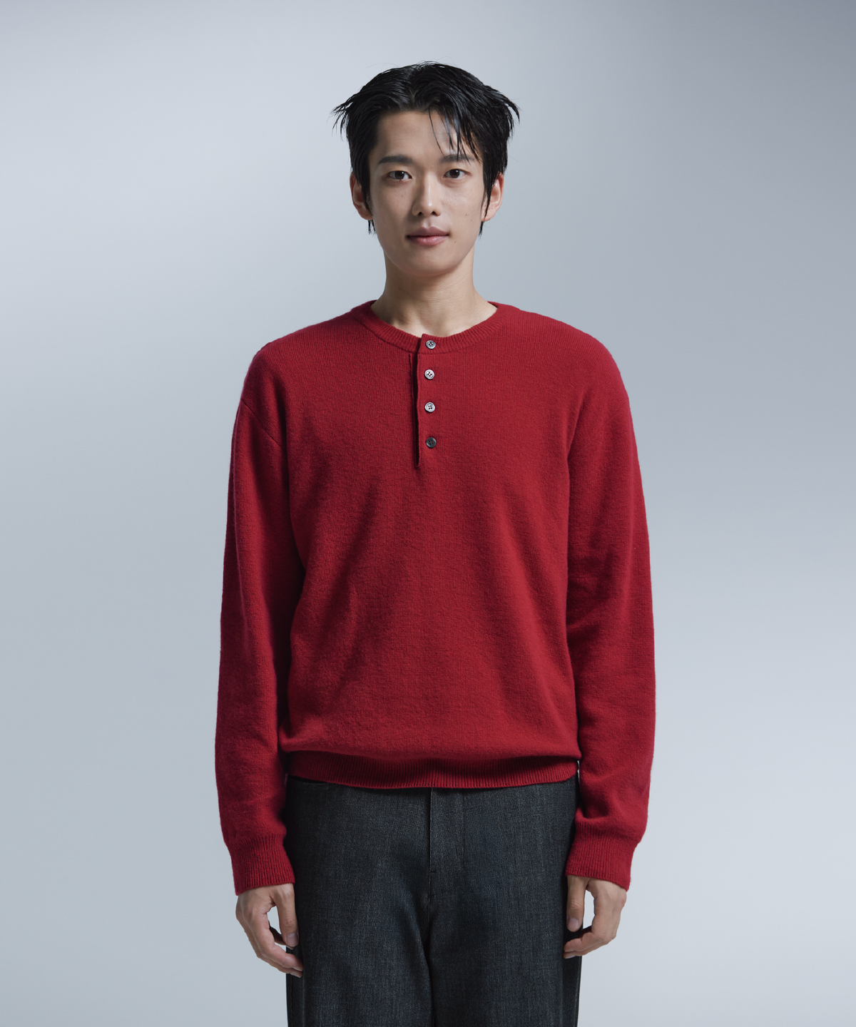 넌블랭크(NONBLANK) 파인 얀 데일리 헨리넥 니트_RED