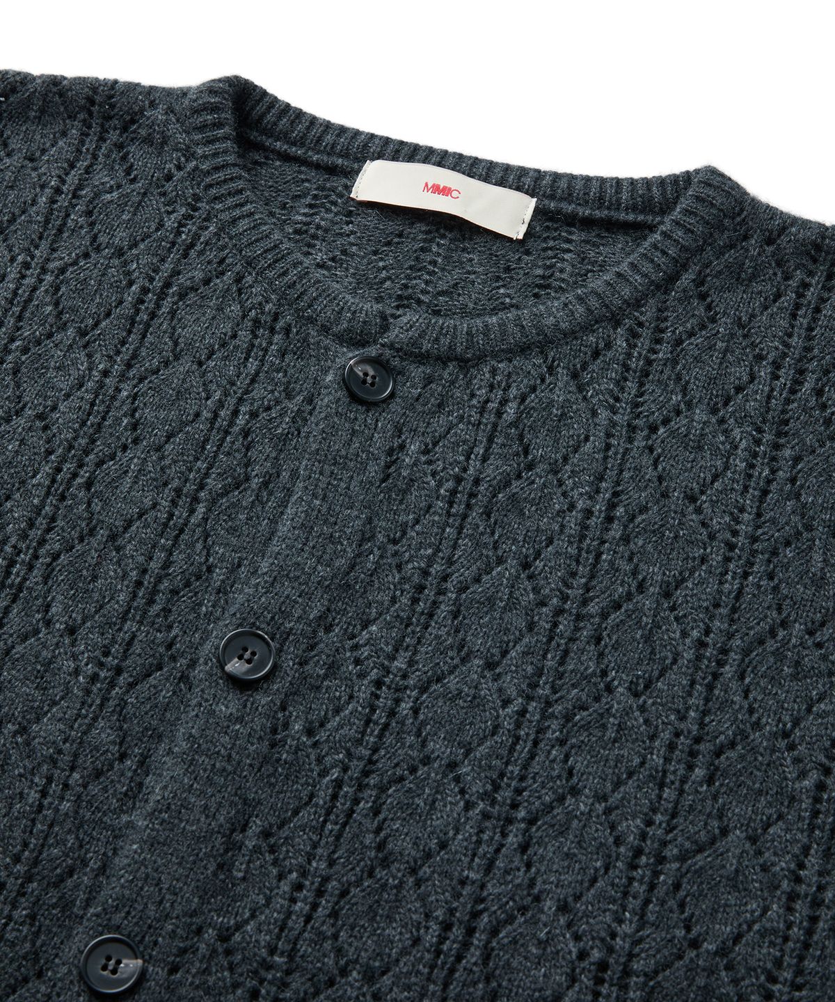 엠엠아이씨(MMIC) CASHMERE CROCHET CARDIGAN (CHARCOAL)