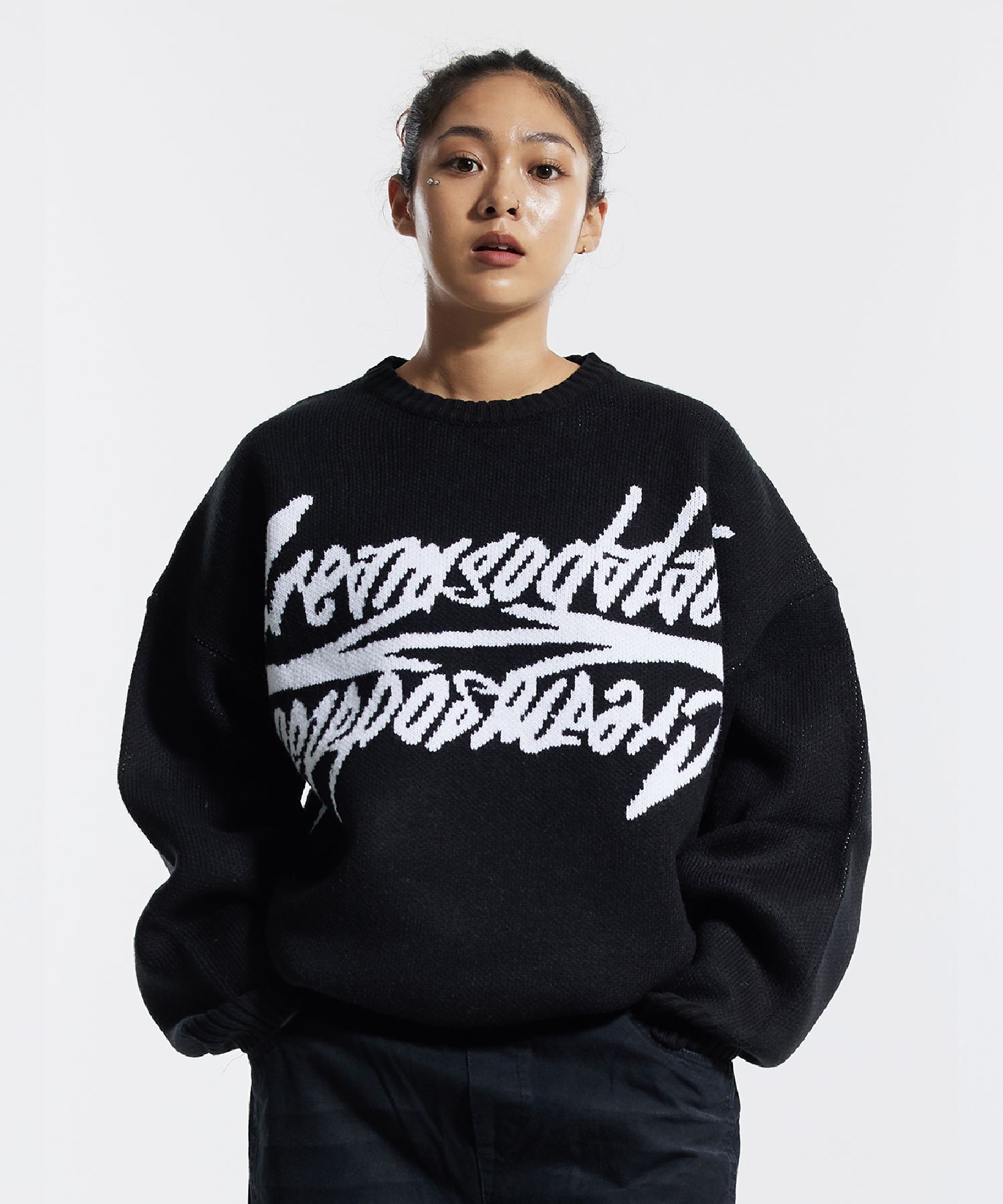 むつページ MUSINSA公式 | CREAM SODA LAB Big graphic jacquard knit man-to-man