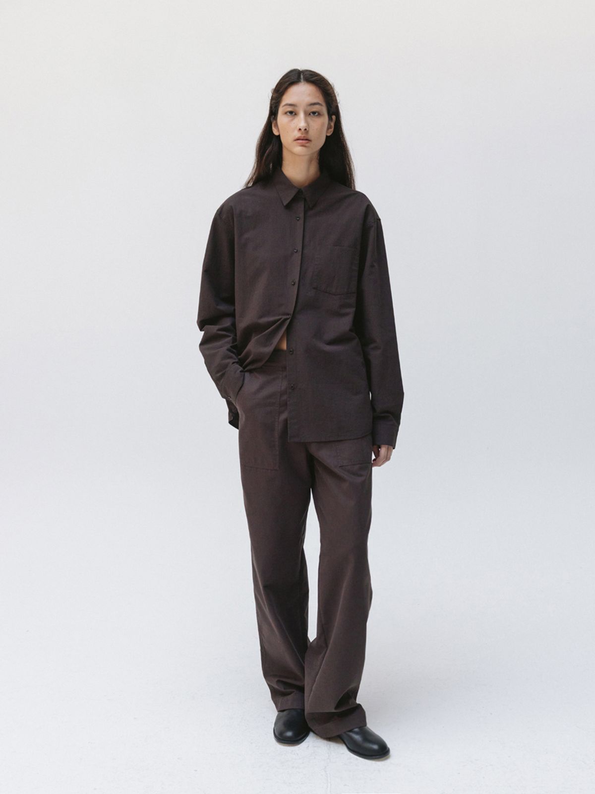 모이아(MOIA) washed plain shirt (french roast)