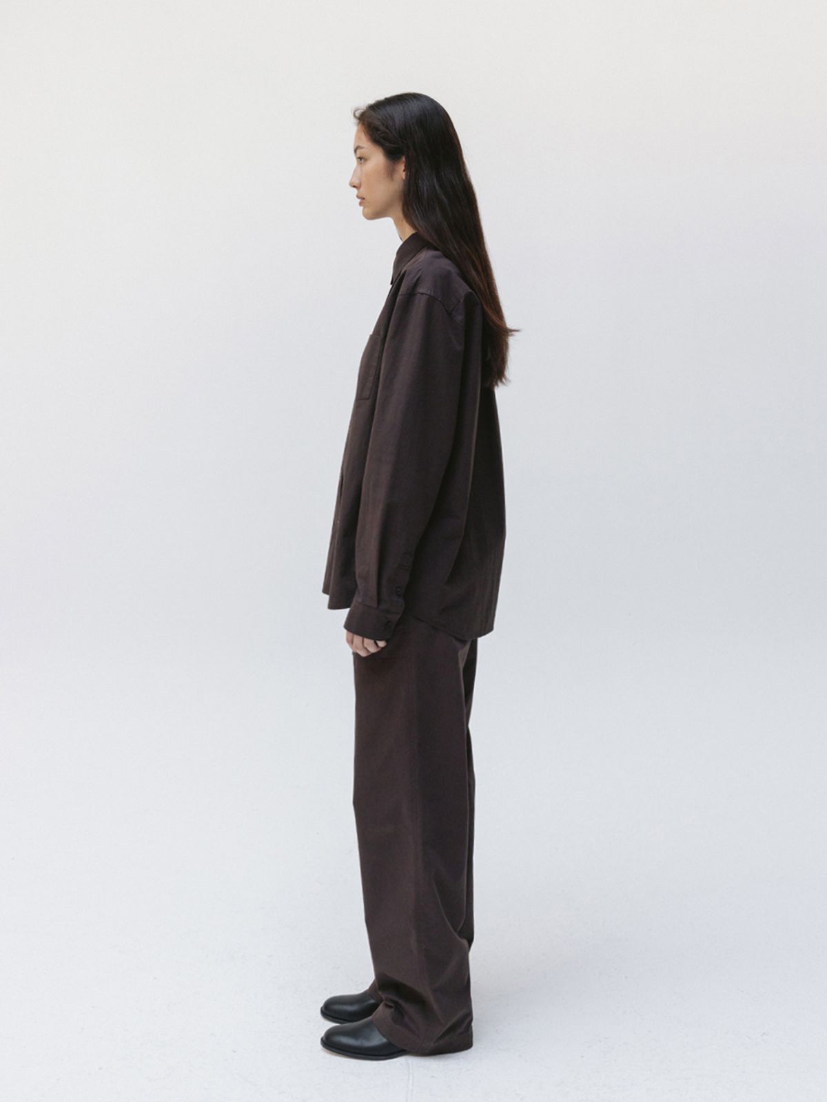 모이아(MOIA) washed plain shirt (french roast)