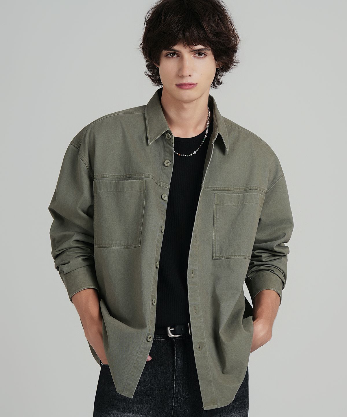 엘엑스티(LXT) 코튼 워시드 오버 셔츠 자켓 [카키]