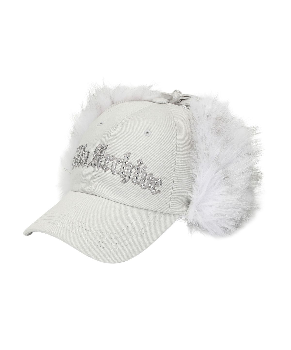 길라아카이브(GILAARCHIVE) FAUX FUR HOTFIX LOGO EARFLAP CAP_GREY