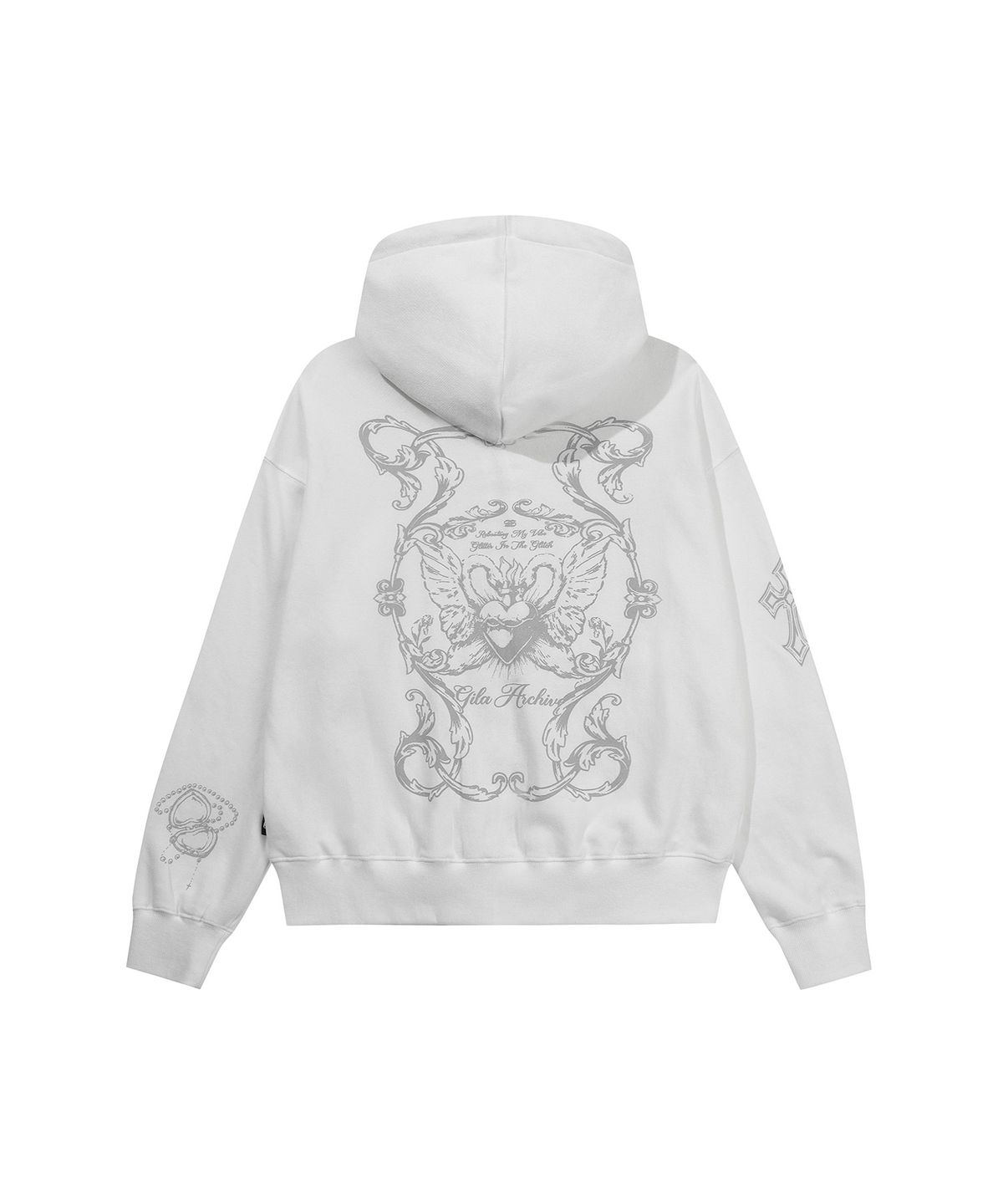 길라아카이브(GILAARCHIVE) TATTOOED GRAPHIC HOOD ZIP-UP_WHITE