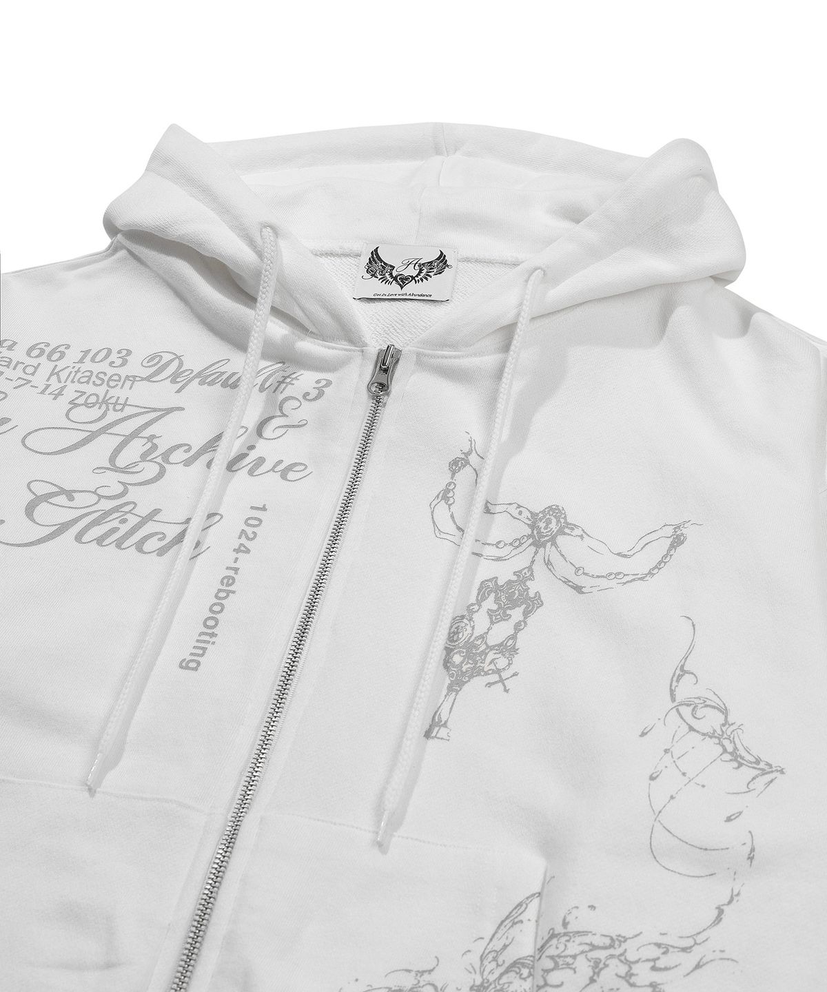 길라아카이브(GILAARCHIVE) TATTOOED GRAPHIC HOOD ZIP-UP_WHITE