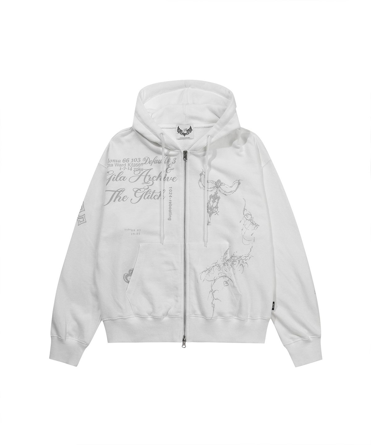 길라아카이브(GILAARCHIVE) TATTOOED GRAPHIC HOOD ZIP-UP_WHITE