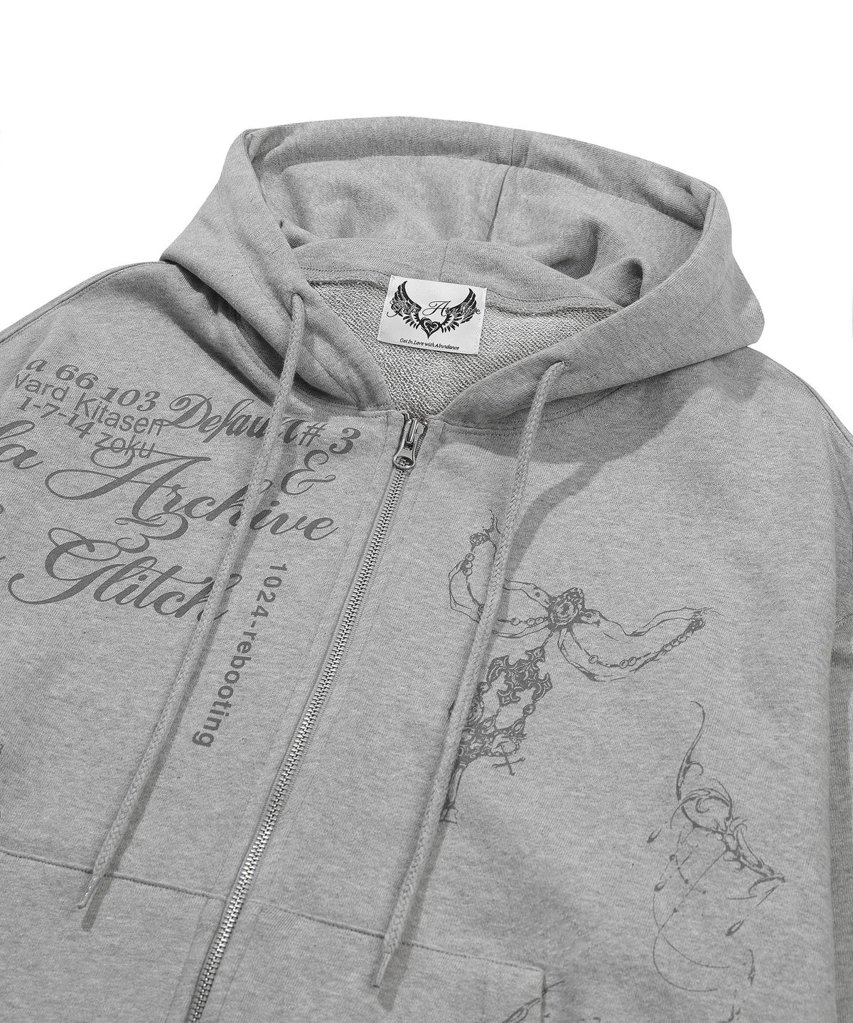길라아카이브(GILAARCHIVE) TATTOOED GRAPHIC HOOD ZIP-UP_GREY