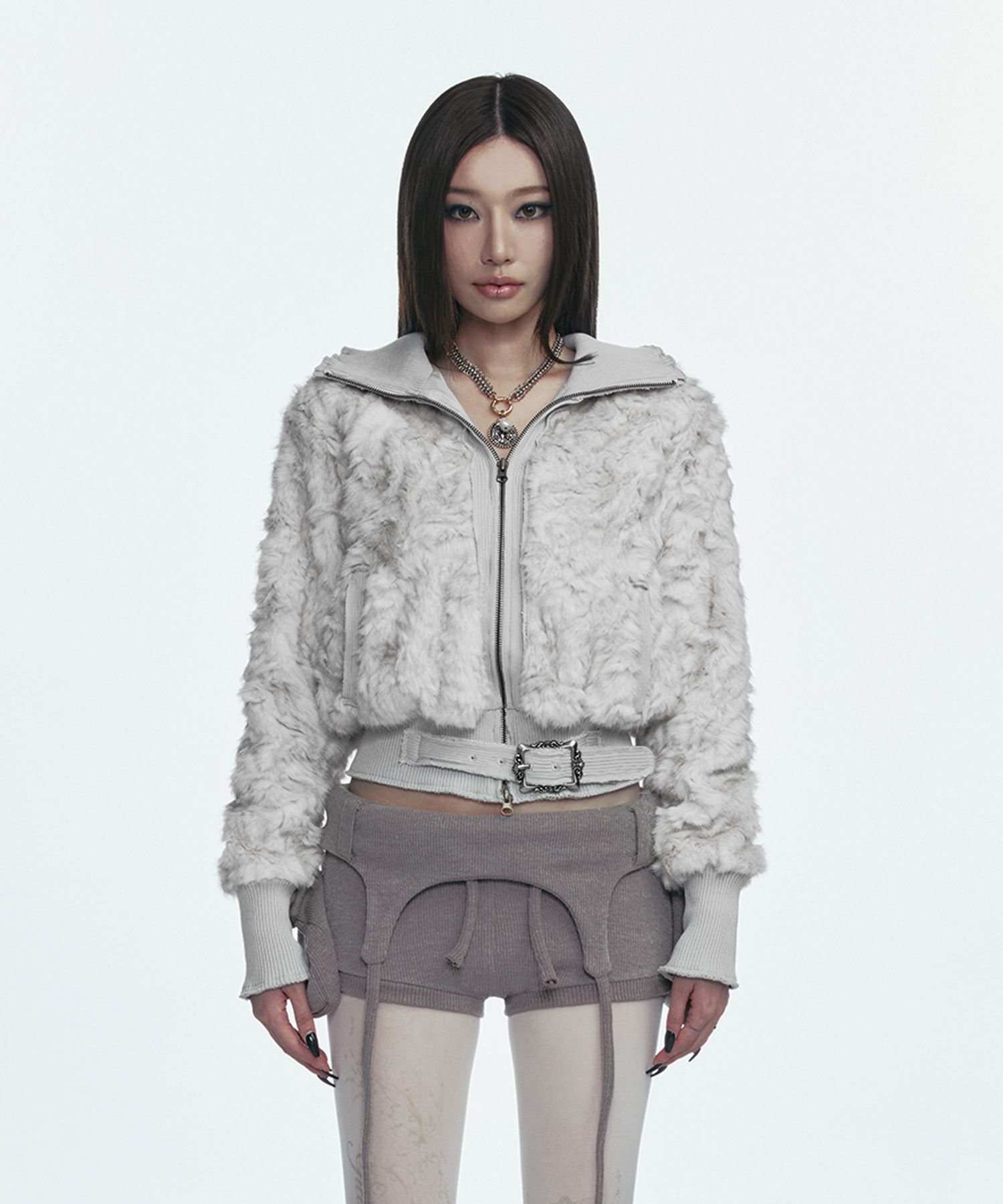 ジャケット・アウター fur belt outer gray MUSINSA公式 | GILAARCHIVE FAUX FUR BELT ZIP JACKET_GREY