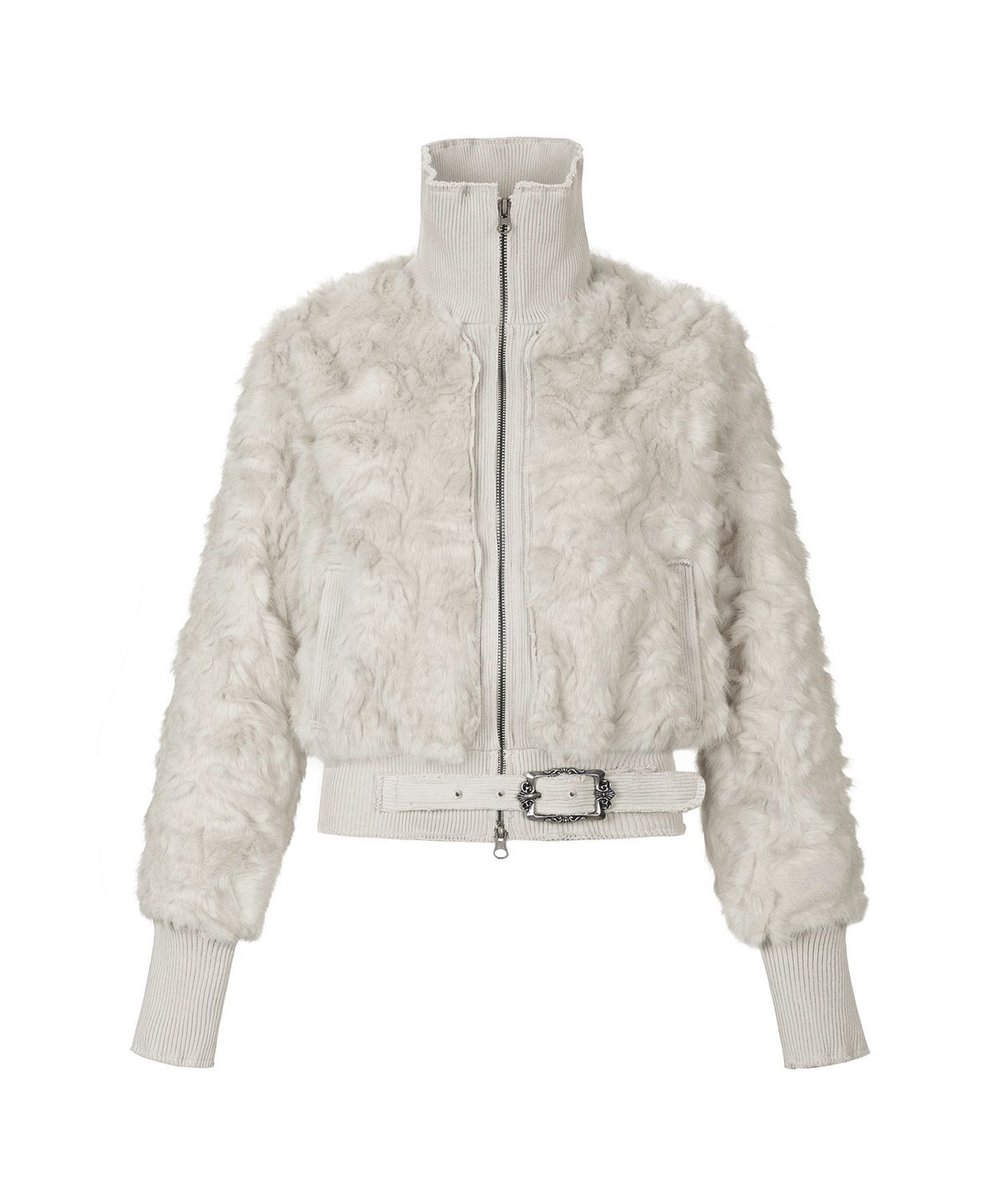길라아카이브(GILAARCHIVE) FAUX FUR BELT ZIP JACKET_GREY