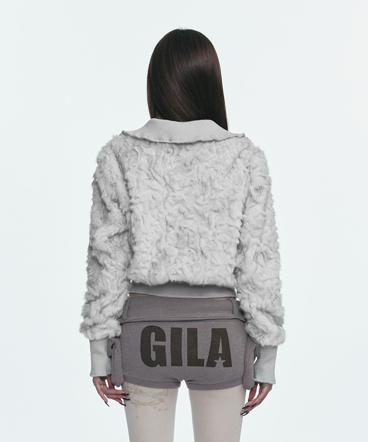 길라아카이브(GILAARCHIVE) FAUX FUR BELT ZIP JACKET_GREY
