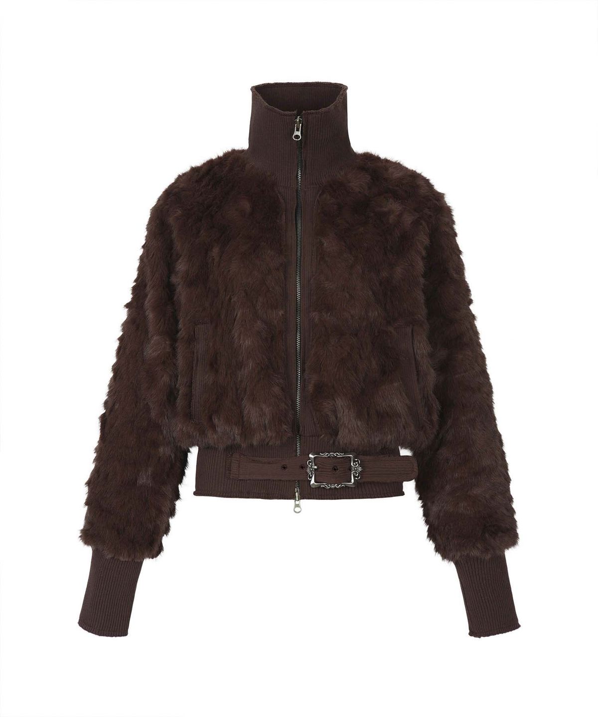 길라아카이브(GILAARCHIVE) FAUX FUR BELT ZIP JACKET_BROWN