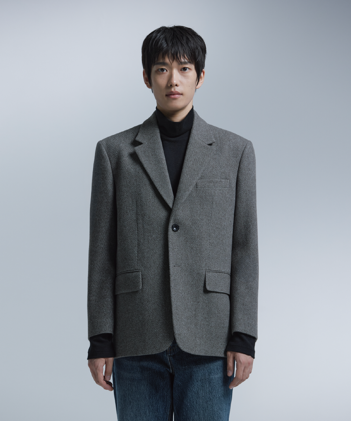넌블랭크(NONBLANK) 울 100 트윌 오버 핏 자켓_MELANGE TAUPE
