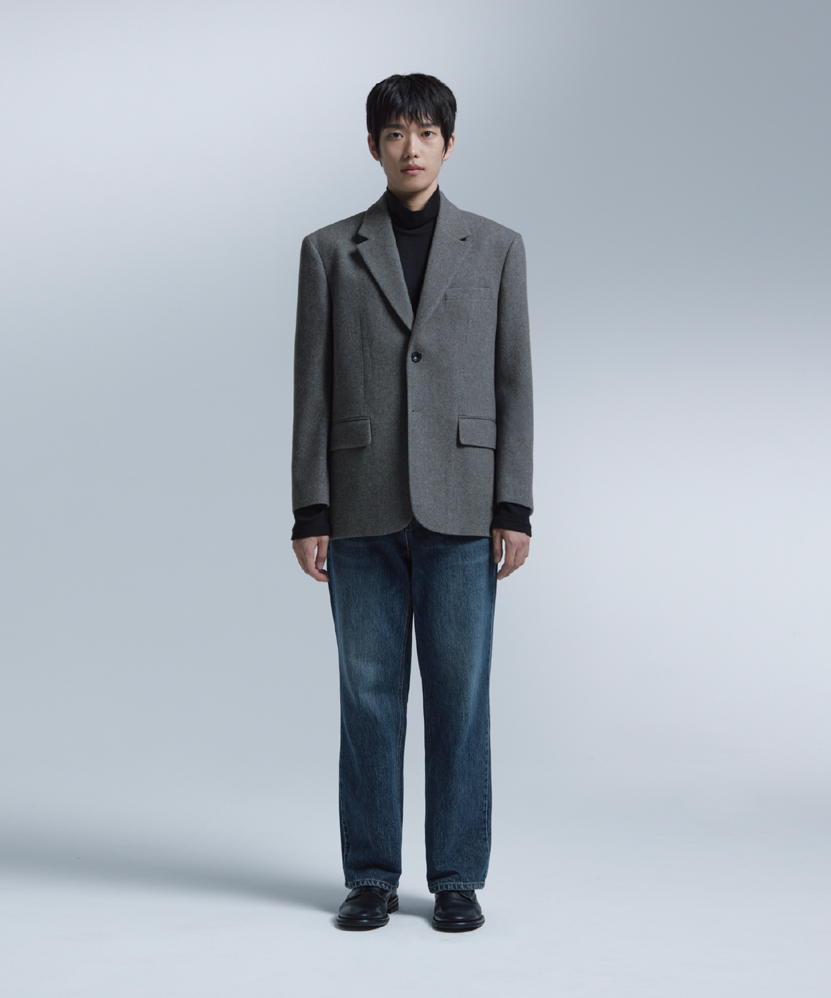 넌블랭크(NONBLANK) 울 100 트윌 오버 핏 자켓_MELANGE TAUPE