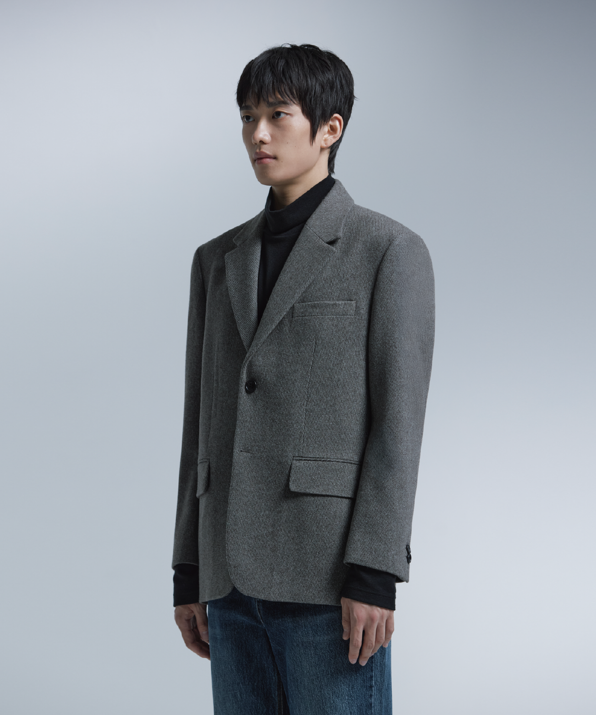 넌블랭크(NONBLANK) 울 100 트윌 오버 핏 자켓_MELANGE TAUPE