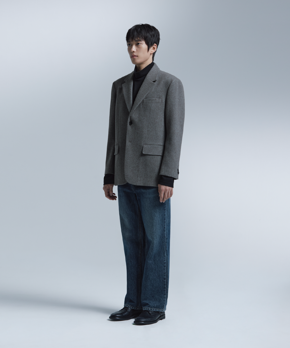 넌블랭크(NONBLANK) 울 100 트윌 오버 핏 자켓_MELANGE TAUPE