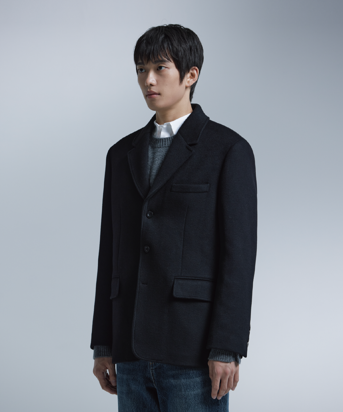 넌블랭크(NONBLANK) 울 캐시미어 블렌드 3BTN 자켓_BLACK