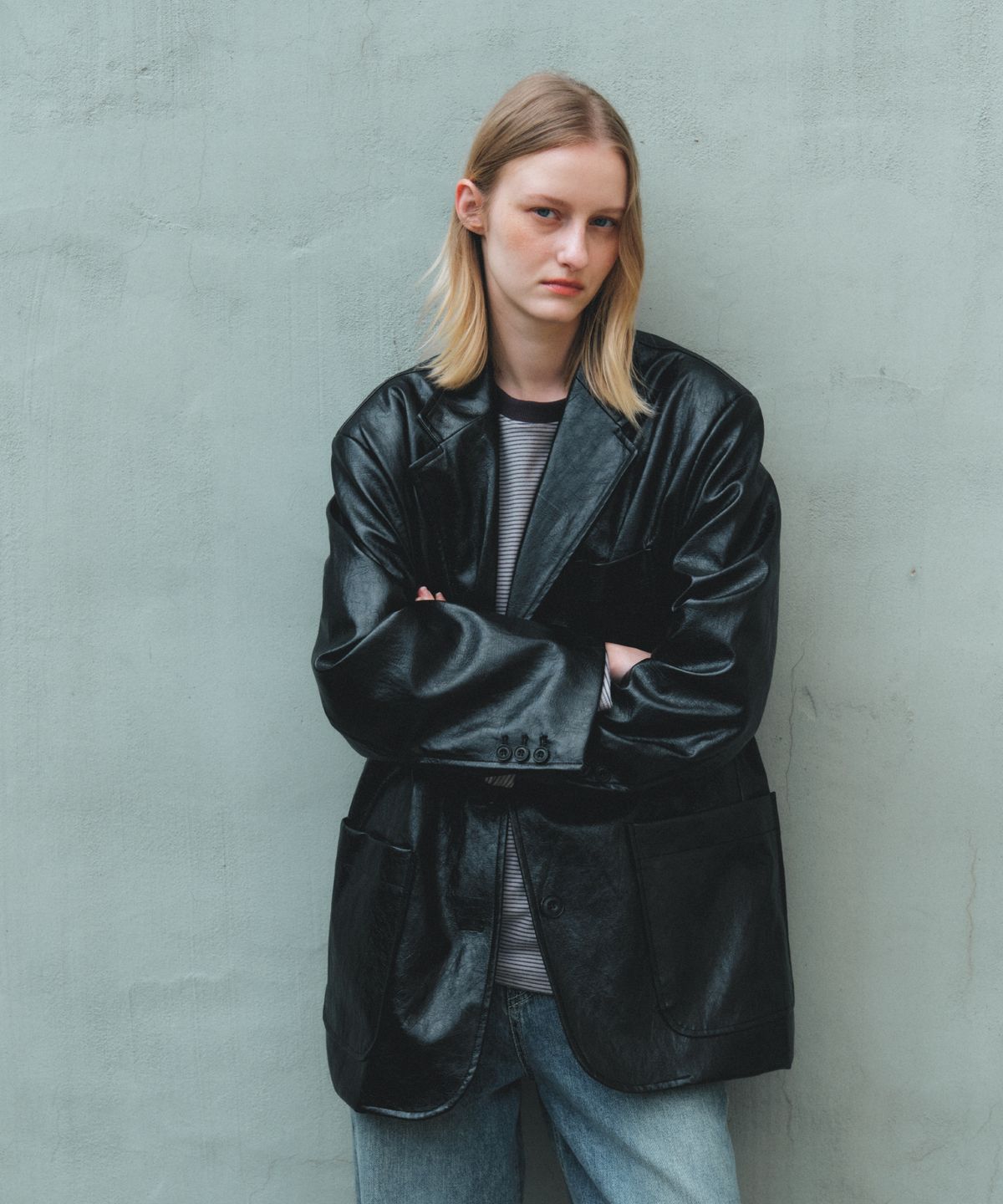 앤테(AENTE) OVER LEATHER JACKET - BLACK