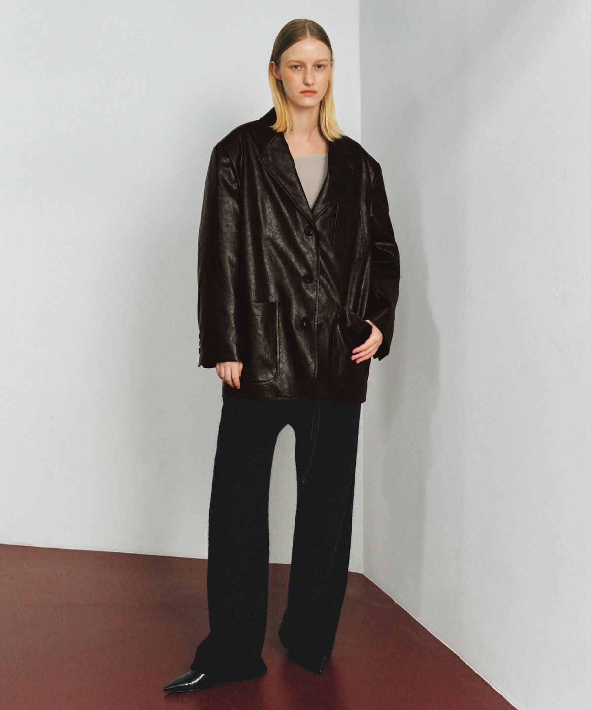 앤테(AENTE) OVER LEATHER JACKET - BROWN