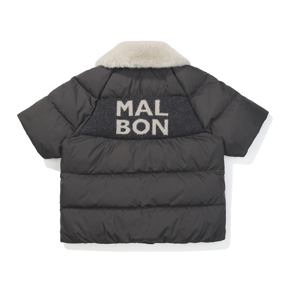 말본 골프(MALBON GOLF) 퍼 트리밍 숏 슬리브 다운 자켓 CHARCOAL (WOMAN)