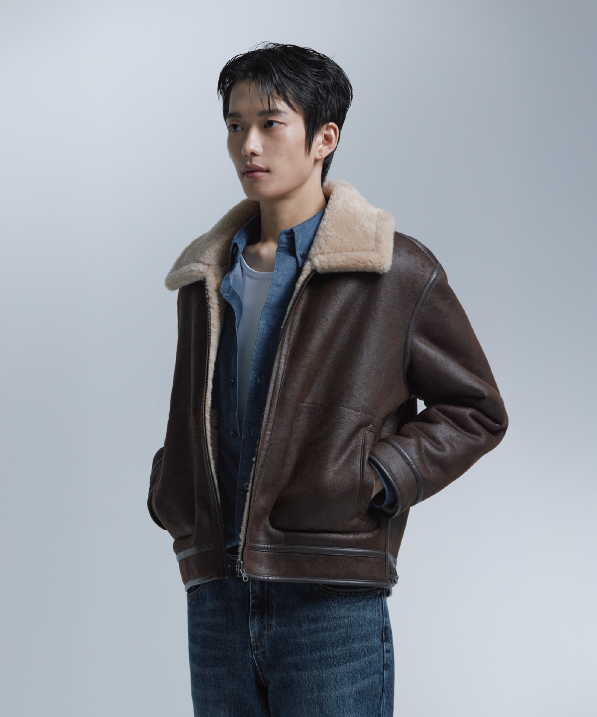 넌블랭크(NONBLANK) 리버시블 무스탕 자켓_BROWN