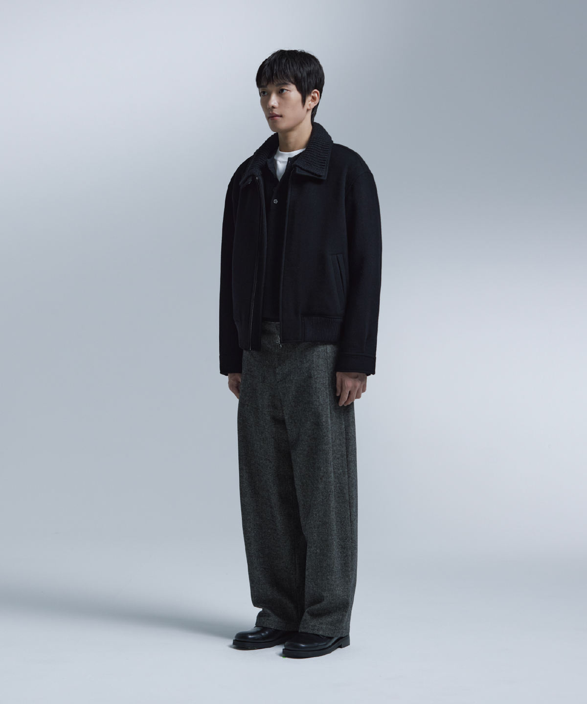 넌블랭크(NONBLANK) 니트칼라 울 블렌드 숏 자켓_BLACK
