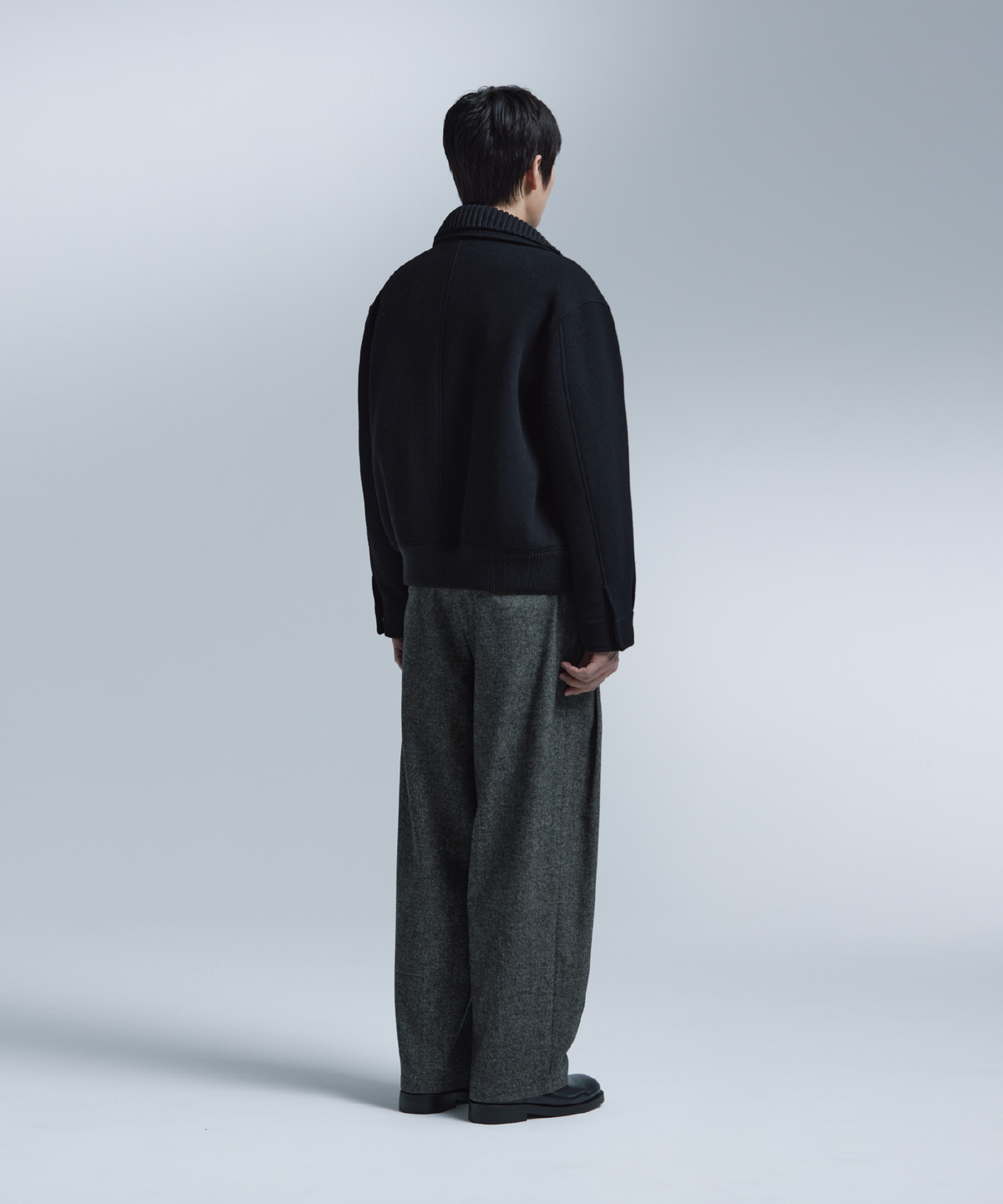 넌블랭크(NONBLANK) 니트칼라 울 블렌드 숏 자켓_BLACK