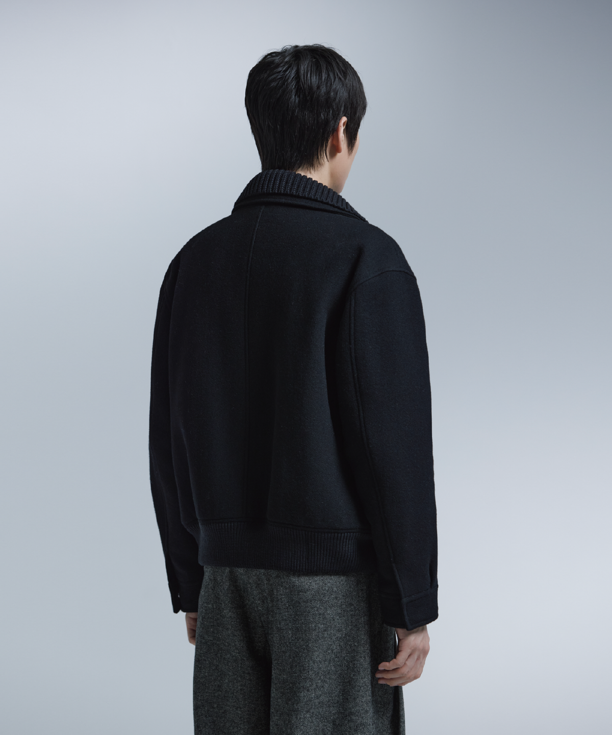 넌블랭크(NONBLANK) 니트칼라 울 블렌드 숏 자켓_BLACK