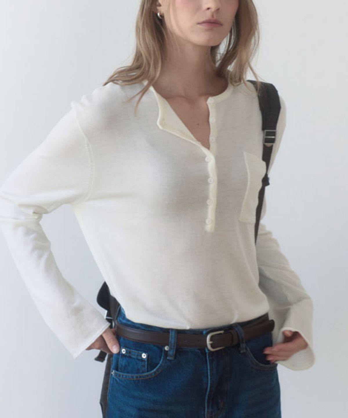 헤인트(HAINT) BOY FIT SOFT HENLEY NECK KNITWEAR_IVORY