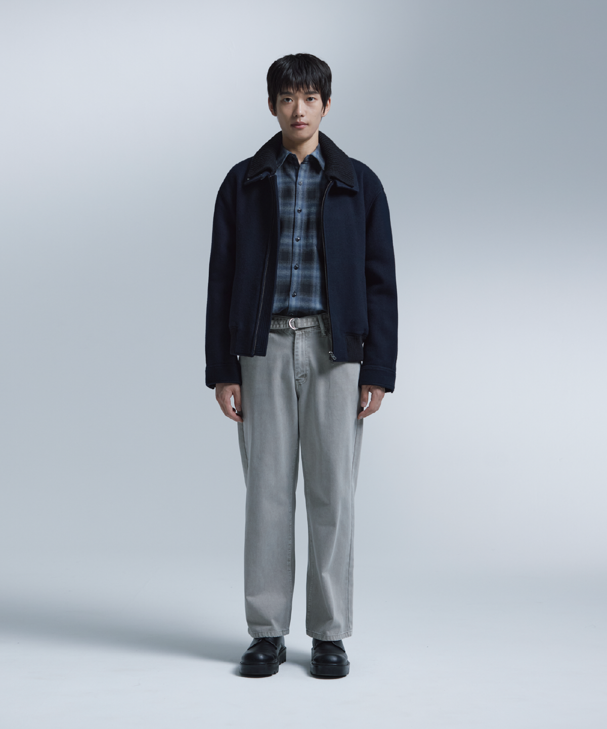 넌블랭크(NONBLANK) 니트칼라 울 블렌드 숏 자켓_DARK NAVY