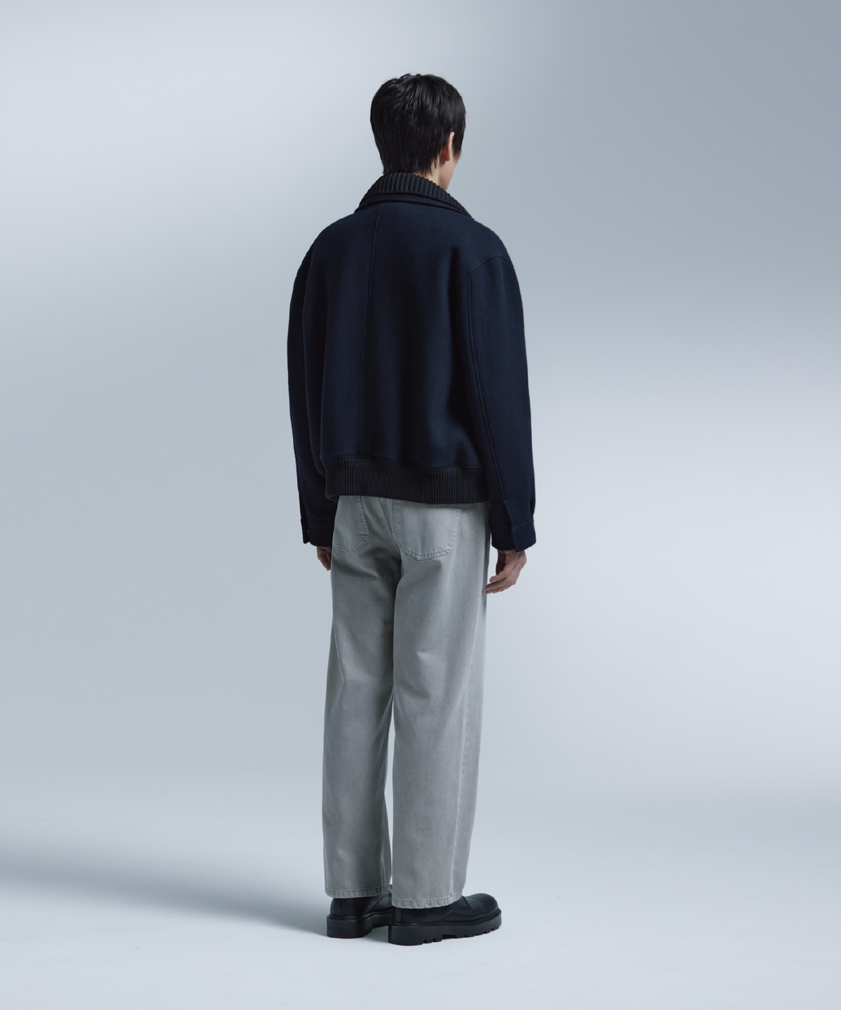 넌블랭크(NONBLANK) 니트칼라 울 블렌드 숏 자켓_DARK NAVY