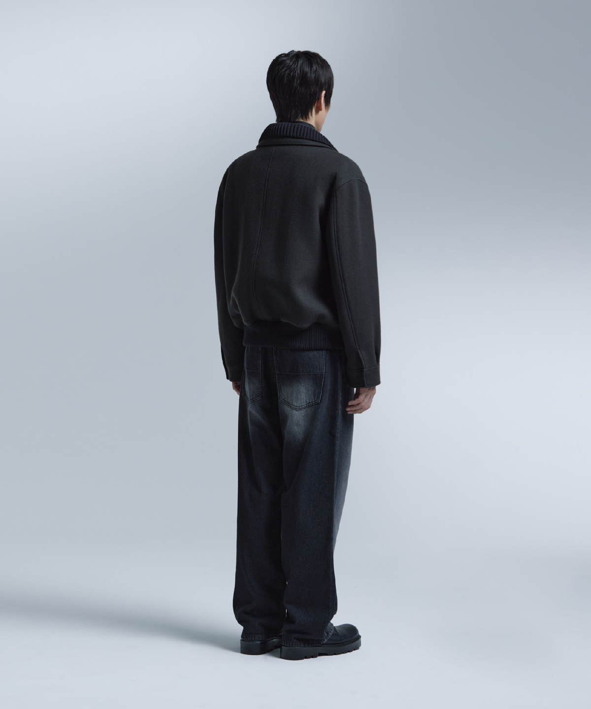 넌블랭크(NONBLANK) 니트칼라 울 블렌드 숏 자켓_DARK GREY