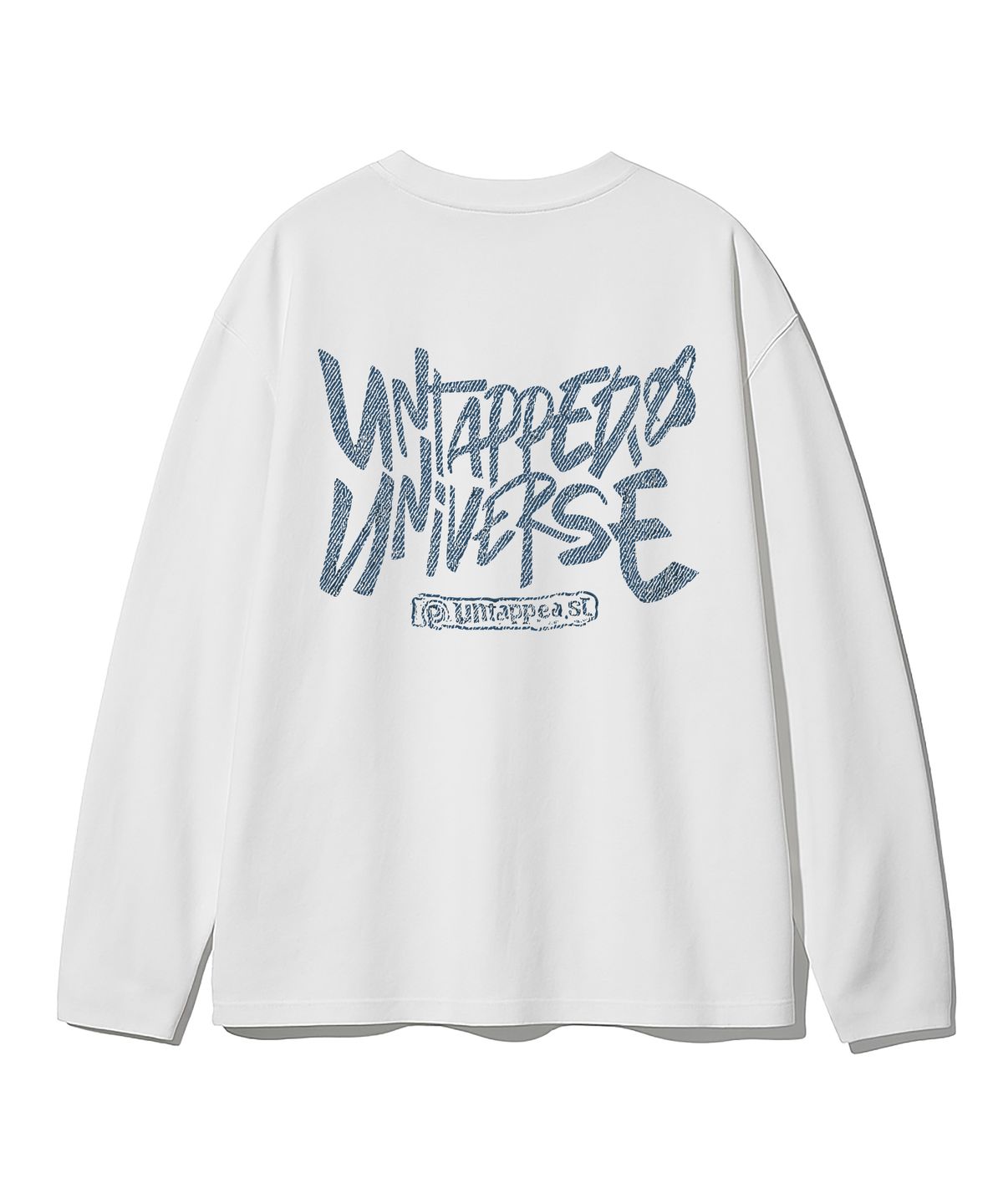 언탭트 스튜디오(UNTAPPED STUDIO) 유니버스 데님 텍스처 아트웍 오버핏 긴팔 티셔츠 8Color