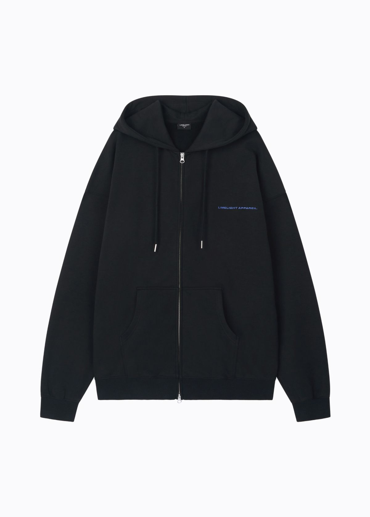 라임라잇 어패럴(LIMELIGHT APPAREL) 어패럴 자수 심플 로고 오버사이즈 2WAY 집업 후디 (블랙/블루)