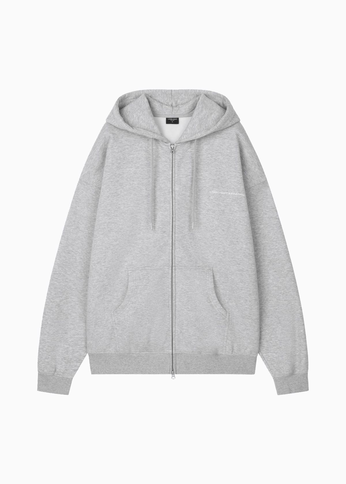 라임라잇 어패럴(LIMELIGHT APPAREL) 어패럴 자수 심플 로고 오버사이즈 2WAY 집업 후디 (그레이 멜란지/화이트)
