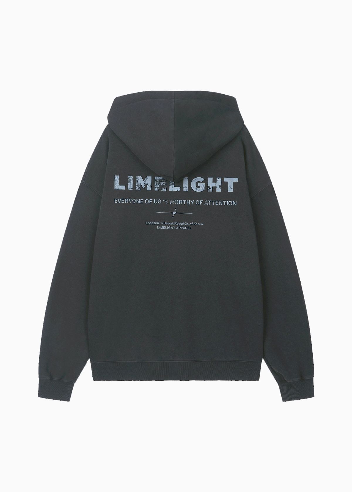 라임라잇 어패럴(LIMELIGHT APPAREL) 어패럴 피그먼트 백 로고 오버사이즈 2WAY 집업 후디 (블랙/그레이)