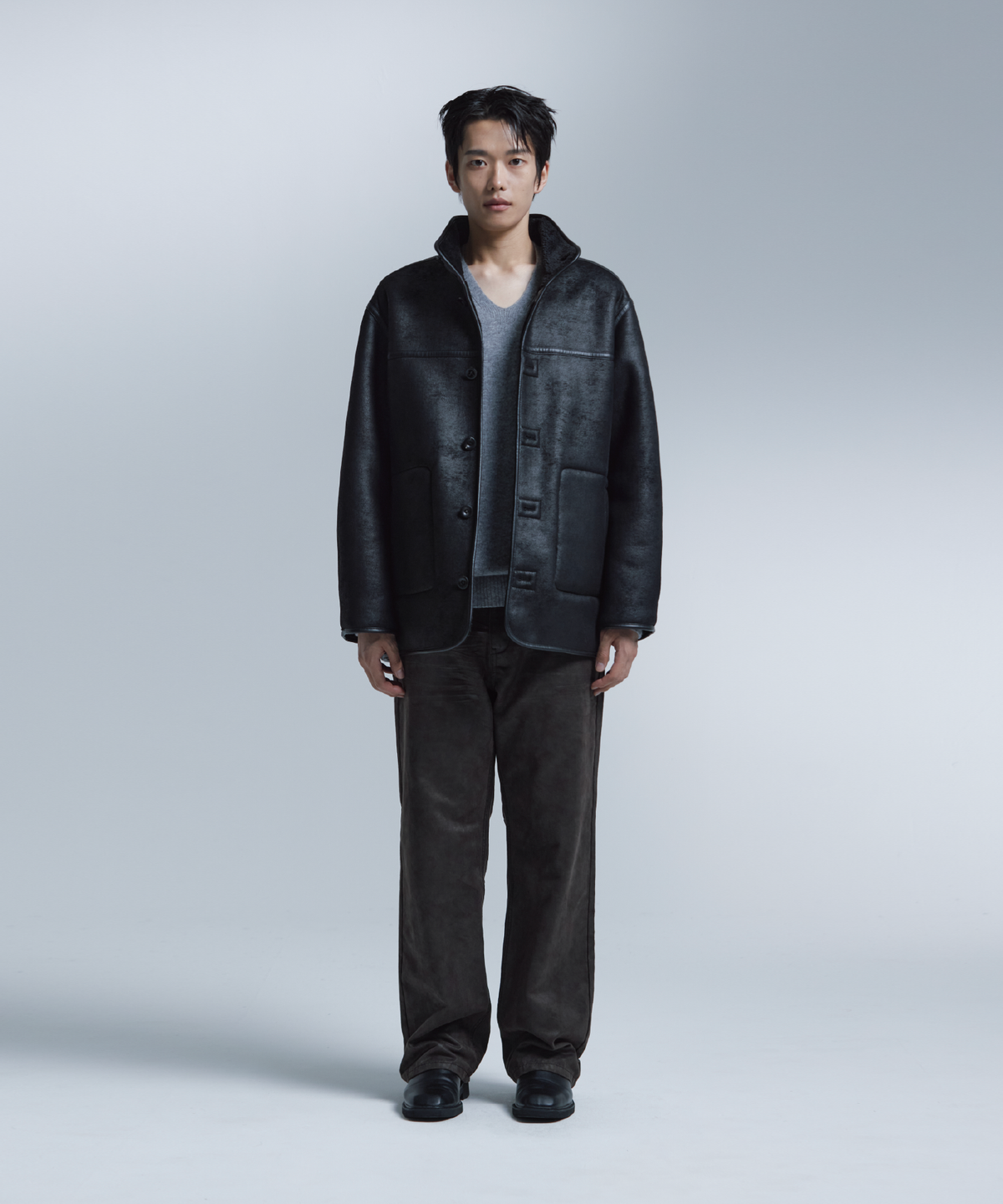 넌블랭크(NONBLANK) 무스탕 자켓_BLACK