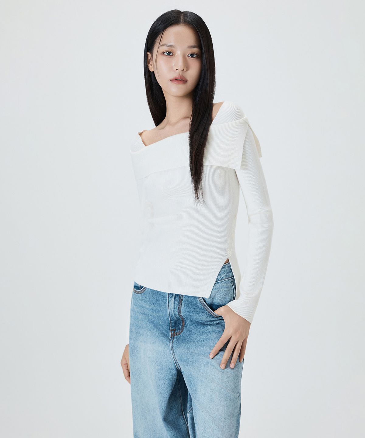 미쏘(MIXXO) 버튼업 언발숄더 풀오버_MIWKAFV13T