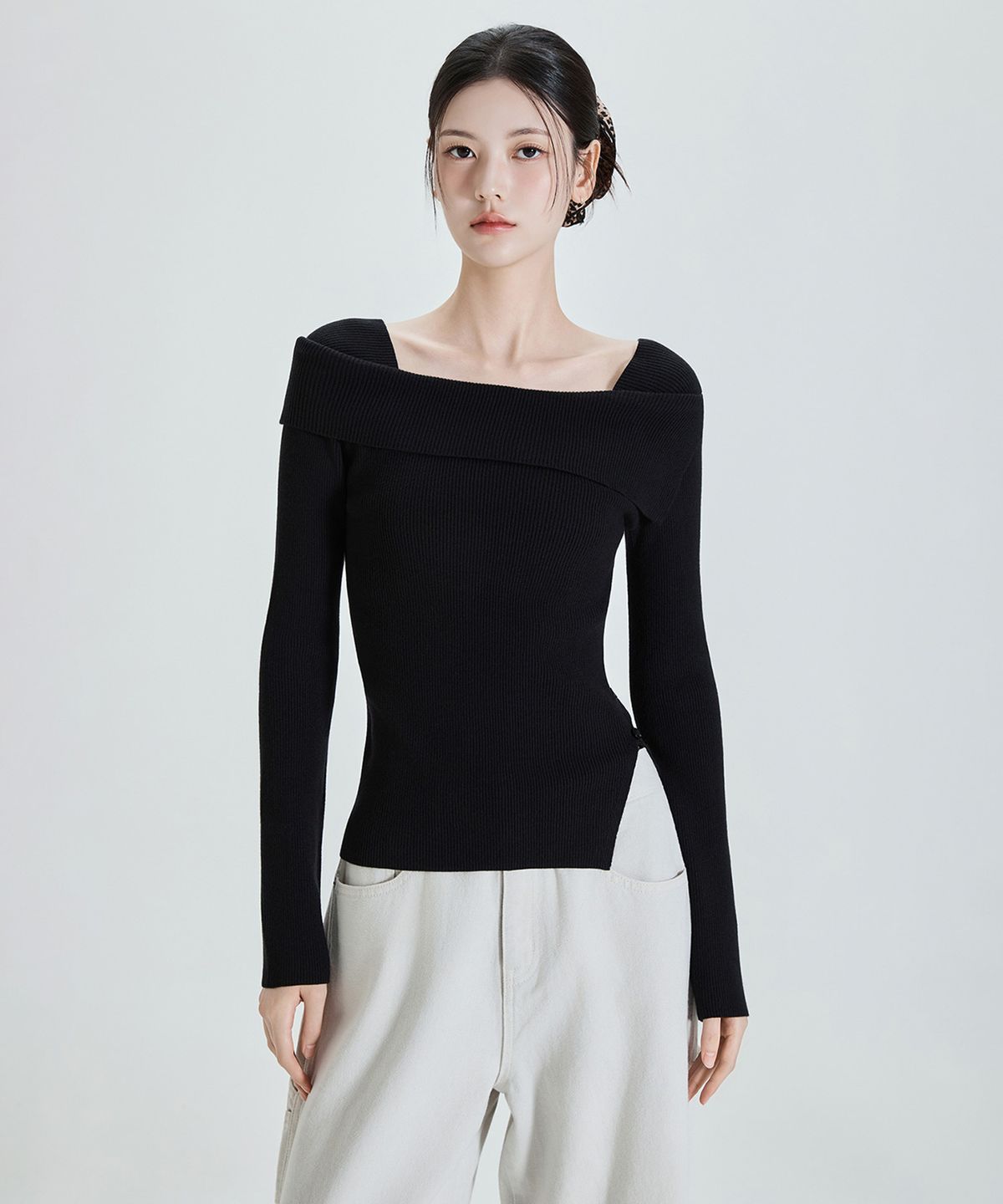 미쏘(MIXXO) 버튼업 언발숄더 풀오버_MIWKAFV13T