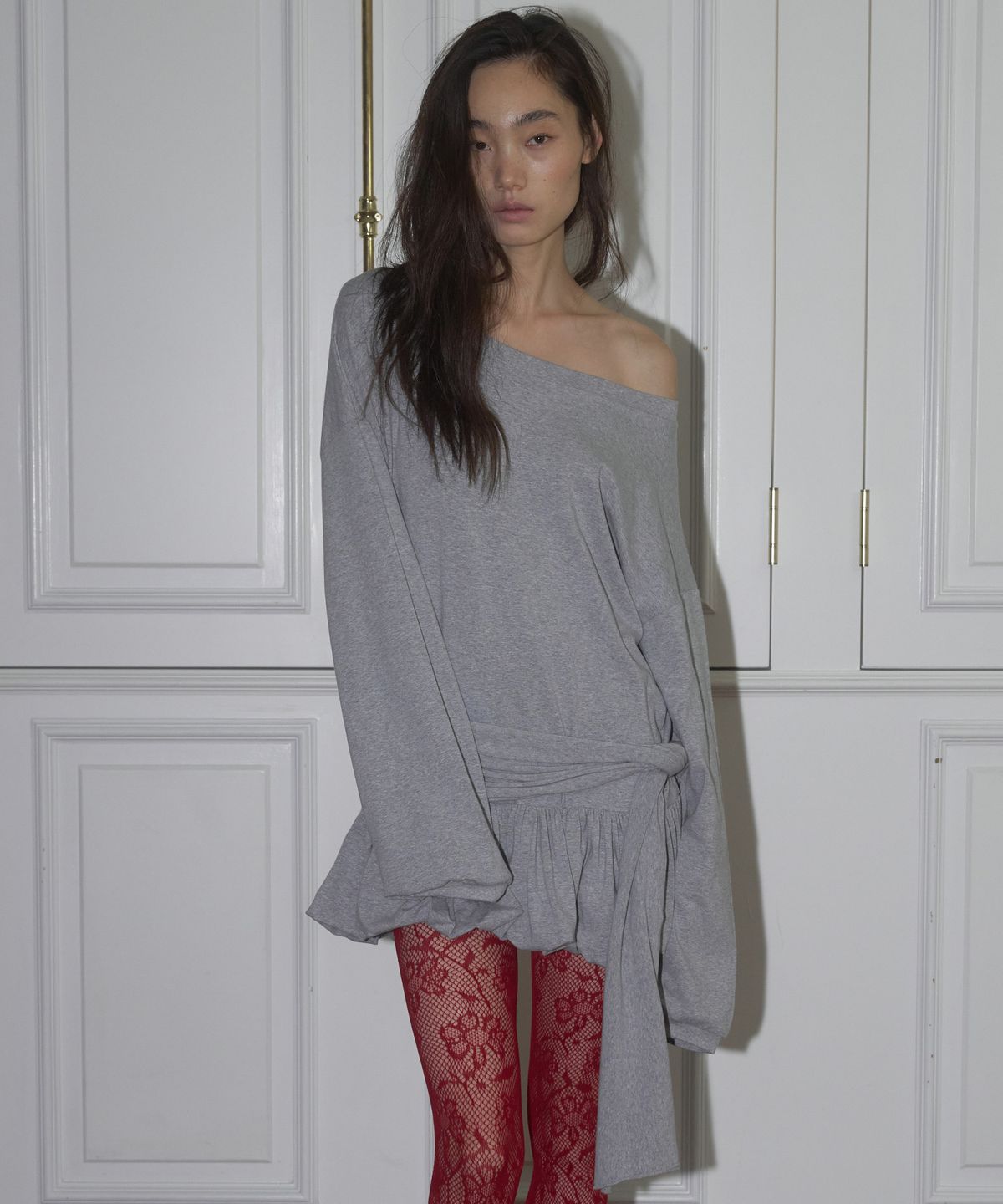 더포르타(THEPORTA) BALLOON OVERSIZED DRESS, MELANGE GRAY